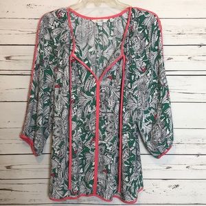 🎄Boden floral print pop over top ties at neck